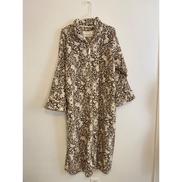 Oscar De La Renta Zip-Up Leopard Print Fleece Robe With Pockets Size L/XL - Picture 1 of 7